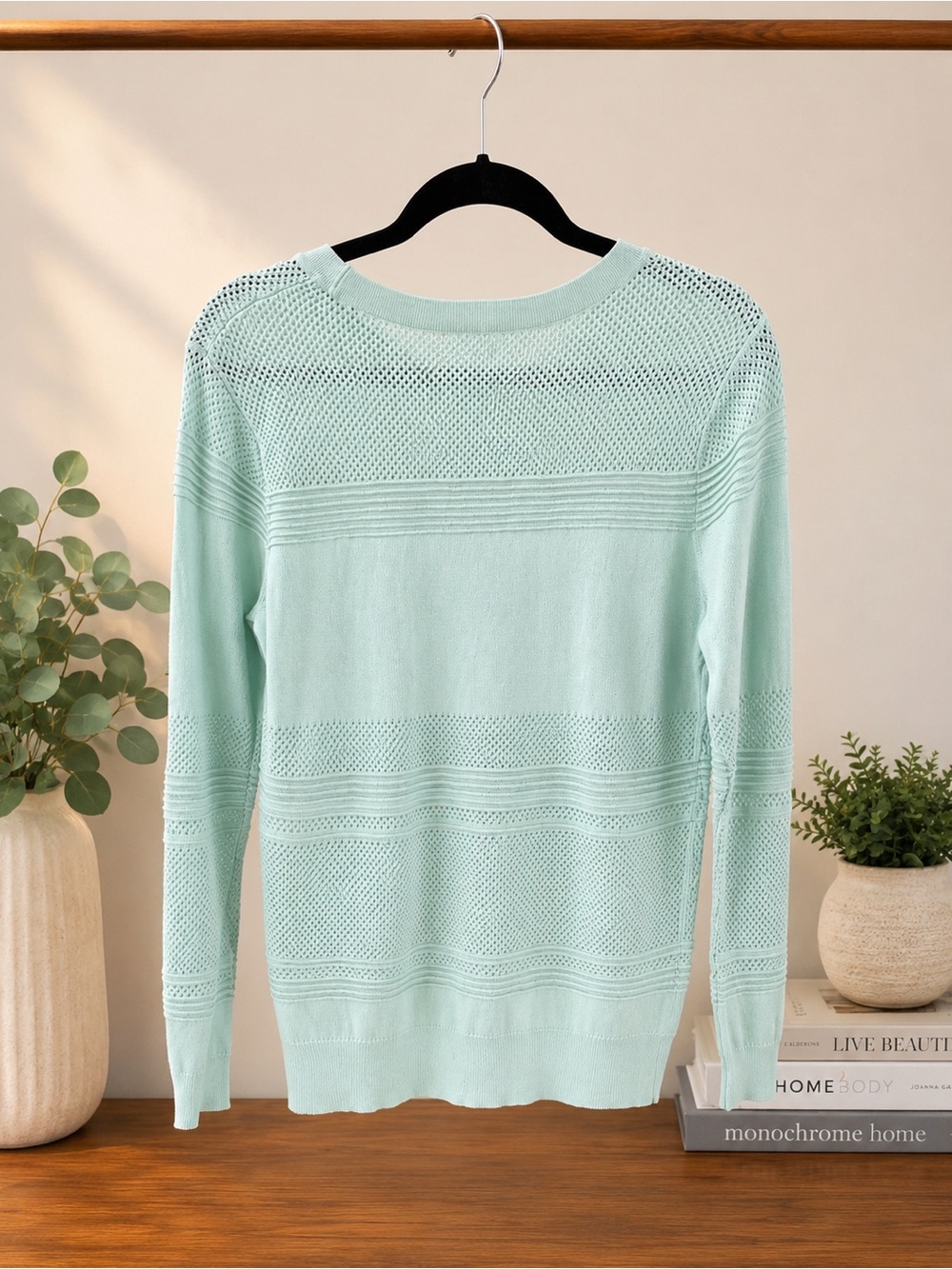Market & Spruce Mint Open-Weave Crewneck Sweater - Picture 3 of 5